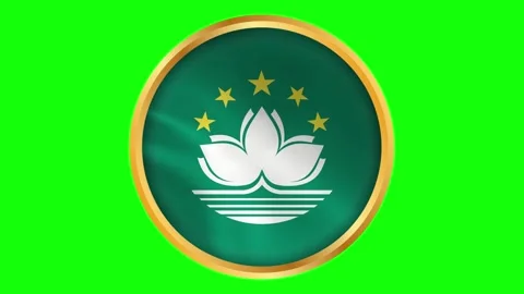 Macau Macao round framed wavy flag. Circular blowing flag of Aomen Special .. Stock Footage 332859290