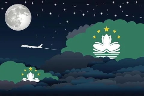 Macau Night Clouds Airplane Vector Illustration Stock Illustration