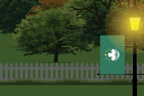 Macau Night Trees Lamp Vector Illustration Stock Illustration