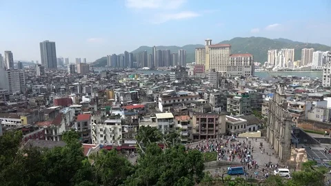 Macau Old City with the ruins of St. Paul's in the foreground Stock Footage 81509719