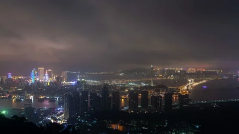 Macau Peninsula night districts by bridge in China timelapse Stock Footage 119682478