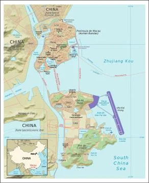 Macau physiography map Stock Illustration