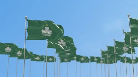 Macau Row Of Flags 3D Animation Stock-Footage 148719933