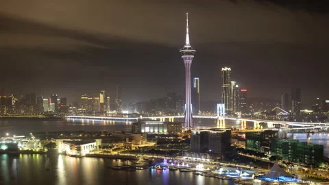 Macau skyline and macau tower at night Video stock 327528252