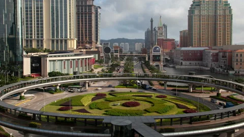 Macau Tower and bridge traffic cityscape night timelapse pan up Stock Footage 121313648