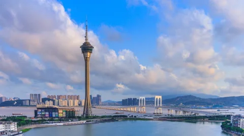 Macau Tower And Macau Bridge Landmark Of Macau China Stock Footage 63313570