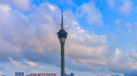 Macau Tower And Macau Bridge Landmark Of Macau China (zoom out) Video stock 63314145