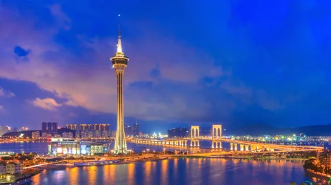 Macau Tower And Macau Bridge Day To Night Time Lapse Of Macau China Stock Footage 64662510
