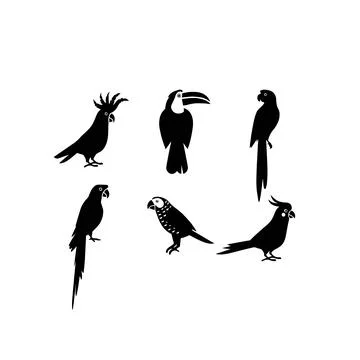 Macaw parrot silhouette vector collection. Stock Illustration