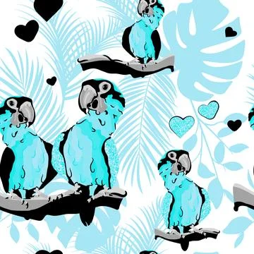 Macaw seamless pattern. Ara parrot print. Turquoise color Stockillustratie