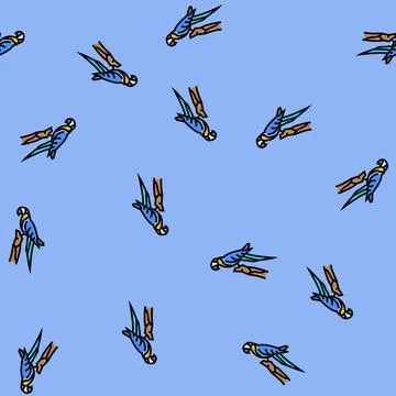 Macaw sitting parrot bird vector seamless pattern Stock Illustration