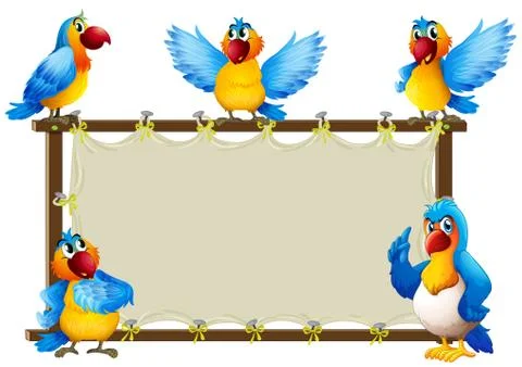 Macaw standing on wooden frame Stock Illustration