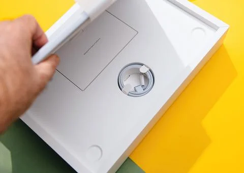 MacBook Air box interior Stock Photos