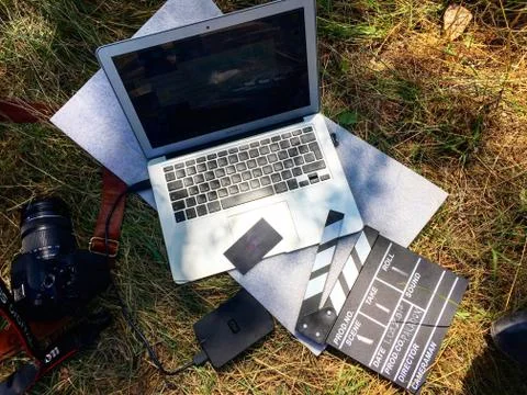 MacBook Air on the grass Stock Photos