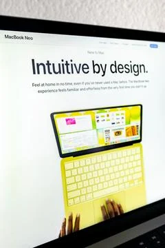 Macbook neo website displaying intuitive design 스톡 사진