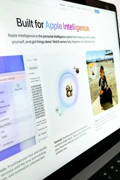 Macbook screen displaying apple intelligen.. Stock Photos