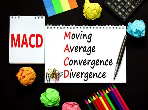 MACD symbol. Concept words MACD moving average convergence divergence on wh.. Stock Photos