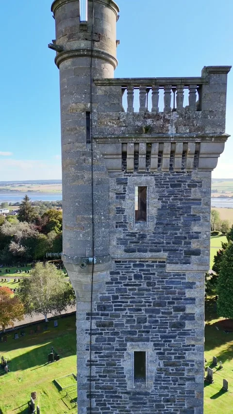 Macdonald Memorial Tower: Iconic Scottish Architecture Aerial Shot. Stock Footage 330665570