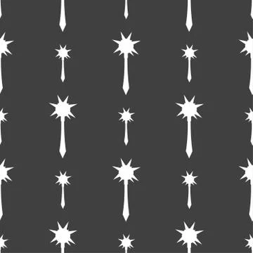Mace icon sign. Seamless pattern on a gray background. Illustrazione stock