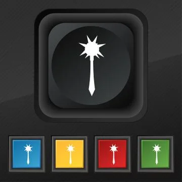 Mace icon symbol. Set of five colorful, stylish buttons on black texture for  스톡 일러스트