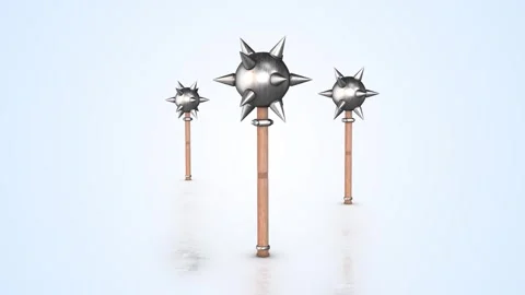 Mace Weapons on a Reflective Floor. Medieval Weapons 3D Animation. Spike Balls. Stock Footage 292439858