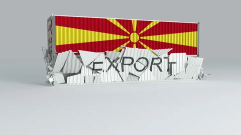 Macedonia container with the flag falls on top of a container labeled EXPORT Stock Footage 124599079