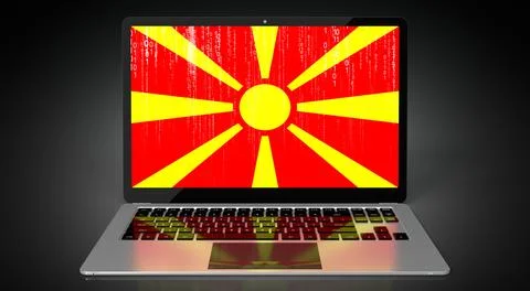Macedonia - country flag and binary code on laptop screen Illustrazione stock