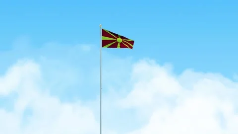 Macedonia Flag 3D Render Animation Waving on Pole with Blue Sky Video stock 333082335