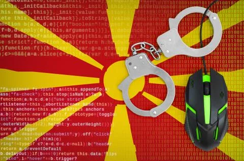Macedonia flag  and handcuffed computer mouse. Combating computer crime, hack Stock Photos