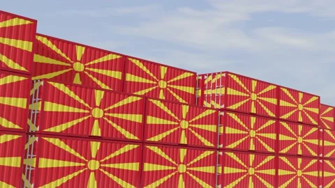Macedonia flag containers are located at the container terminal. Stock Footage 155459508
