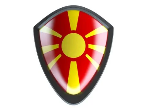 Macedonia flag on metal shield isolate on white background. 스톡 일러스트