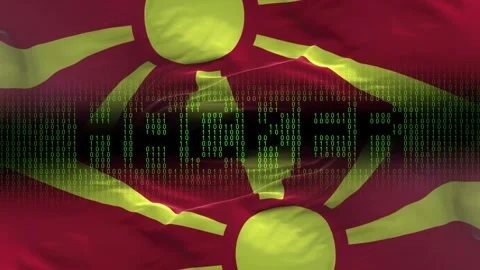 Macedonia flag - Waving flag on matrix binary code background Stock Footage 321420276