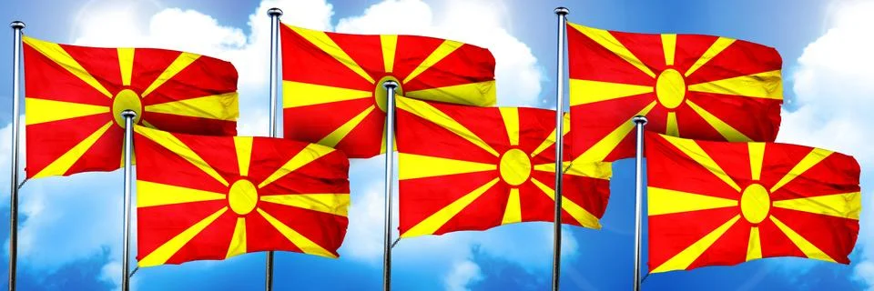 Macedonia flags, 3D rendering, on a cloud background Illustrazione stock