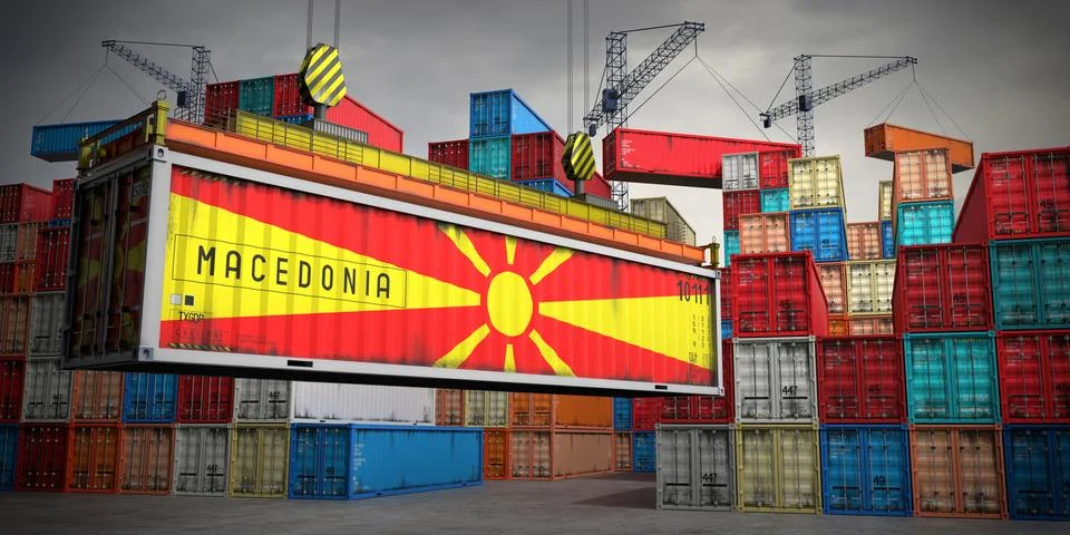 Macedonia - freight container in cargo terminal - 3D illustration Stock Illustration