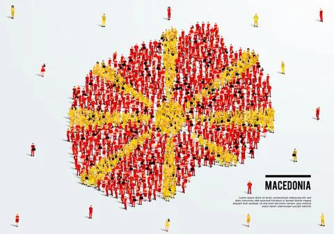 Macedonia Map and Flag. A large group of people in the Macedonian flag color Stock Illustration