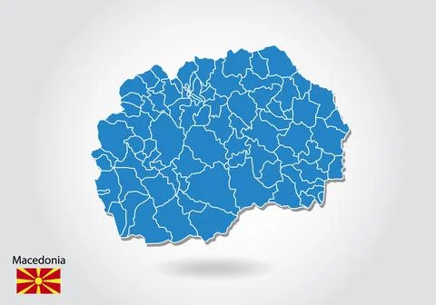 Macedonia map design with 3D style. Blue macedonia map and National flag. Sim 스톡 일러스트