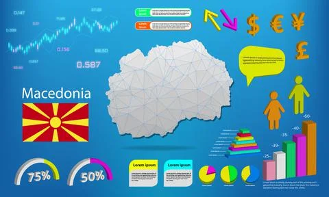 Macedonia map info graphics - charts, symbols, elements and icons collection. Illustrazione stock