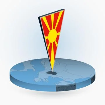 Macedonia map in round isometric style with triangular 3D flag of Macedonia Stock Illustration