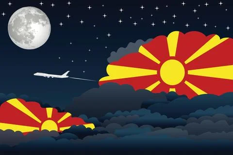 Macedonia Night Clouds Airplane Vector Illustration Stock Illustration