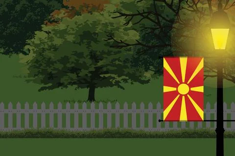 Macedonia Night Trees Lamp Vector Illustration Stock Illustration