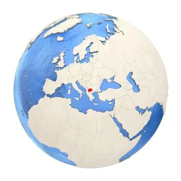 Macedonia in red on full globe isolated on white Illustrazione stock