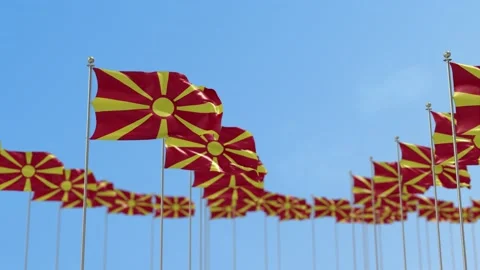 Macedonia Row Of Flags 3D Animation Video stock 148720112
