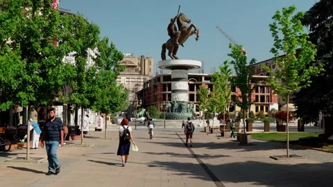 Macedonia Square is the main square of Skopje Stock Footage 250015948
