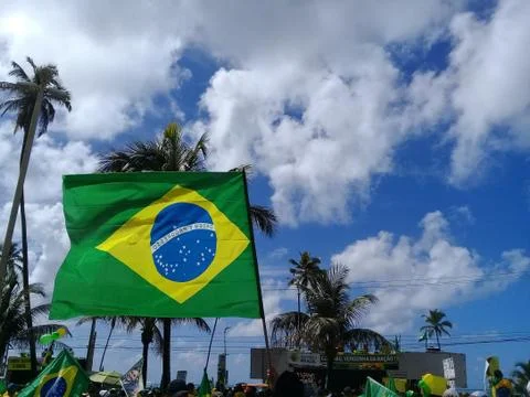 Maceio AL Brazil - May 26 2019 - Brazilian flag in demonstration in favor of Stock Photos
