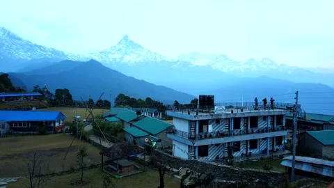 Machapuchare View at Aus Base Camp Sunrise on Cloudy Day Stock Footage 250103255