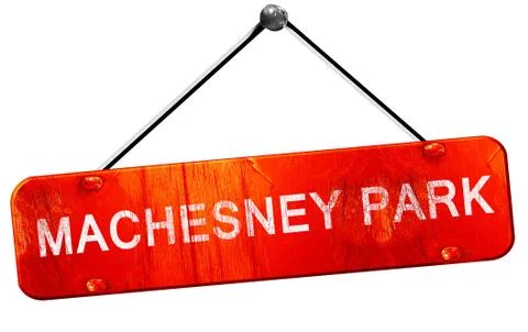 Machesney park, 3D rendering, a red hanging sign Ilustração Stock