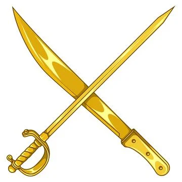 Machete and sword Cold weapon with metal blade Stock Illustration