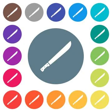 Machete flat white icons on round color backgrounds Illustrazione stock