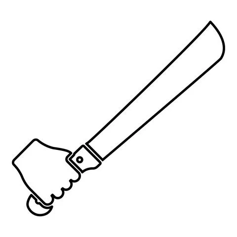 Machete in hand in use Arm Big knife contour outline icon black color vector  Stock Illustration
