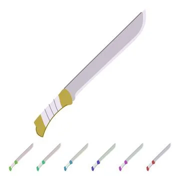 Machete knife featuring sharp blade and striped handle graphic Illustration